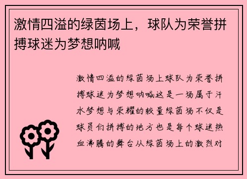激情四溢的绿茵场上，球队为荣誉拼搏球迷为梦想呐喊