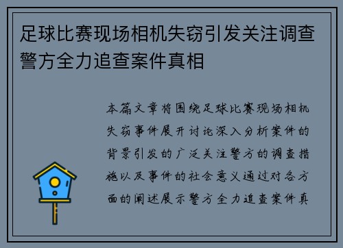 足球比赛现场相机失窃引发关注调查警方全力追查案件真相