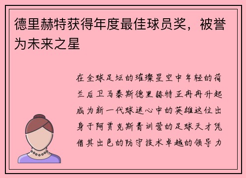 德里赫特获得年度最佳球员奖，被誉为未来之星