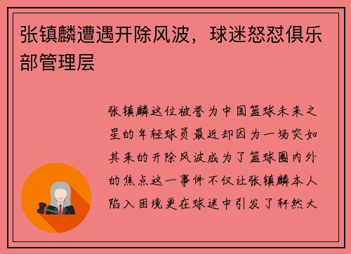 张镇麟遭遇开除风波，球迷怒怼俱乐部管理层