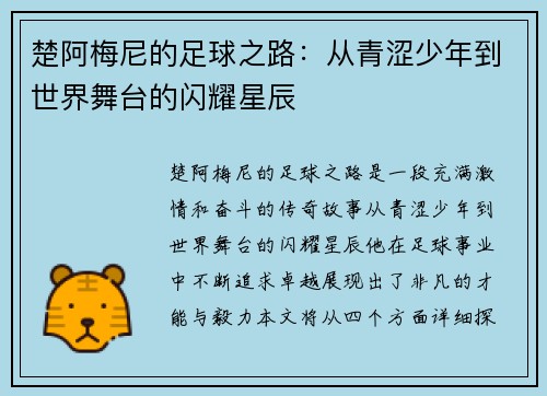 楚阿梅尼的足球之路：从青涩少年到世界舞台的闪耀星辰