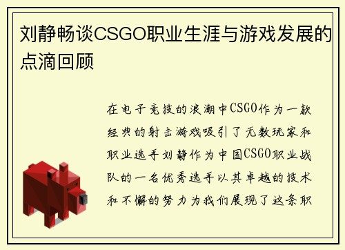 刘静畅谈CSGO职业生涯与游戏发展的点滴回顾
